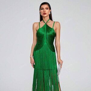 Women’s Tassel Fringe Strappy Halter Dress